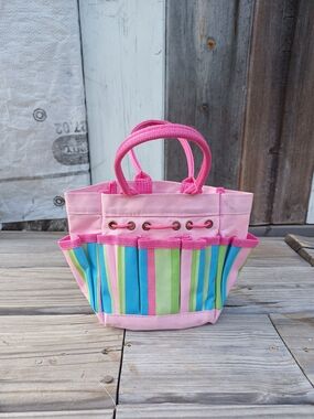 Pink Striped Mutiporpuse Tote Bag For Kids.